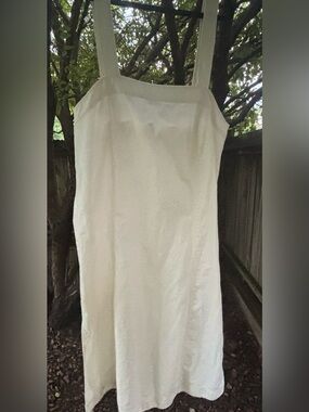 Madewell Linen Cotton Princess - Seamed Midi Dress Ivory XL Neutral Coastal